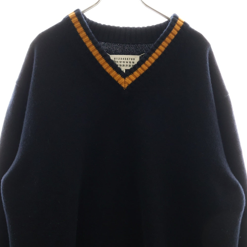 Maison Margiela 0(メゾンマルジェラ) 21AW Midnight blue wool sweater ウールミドルゲージチルデンニット クルーネック セーター ネイビー S50HA1027 S17834