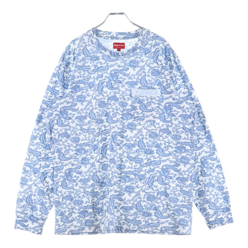 SUPREME(シュプリーム) 19SS Damask L/S Top ダマスク ペイズリー柄 ロングスリーブトップ 長袖Tシャツ ブルー