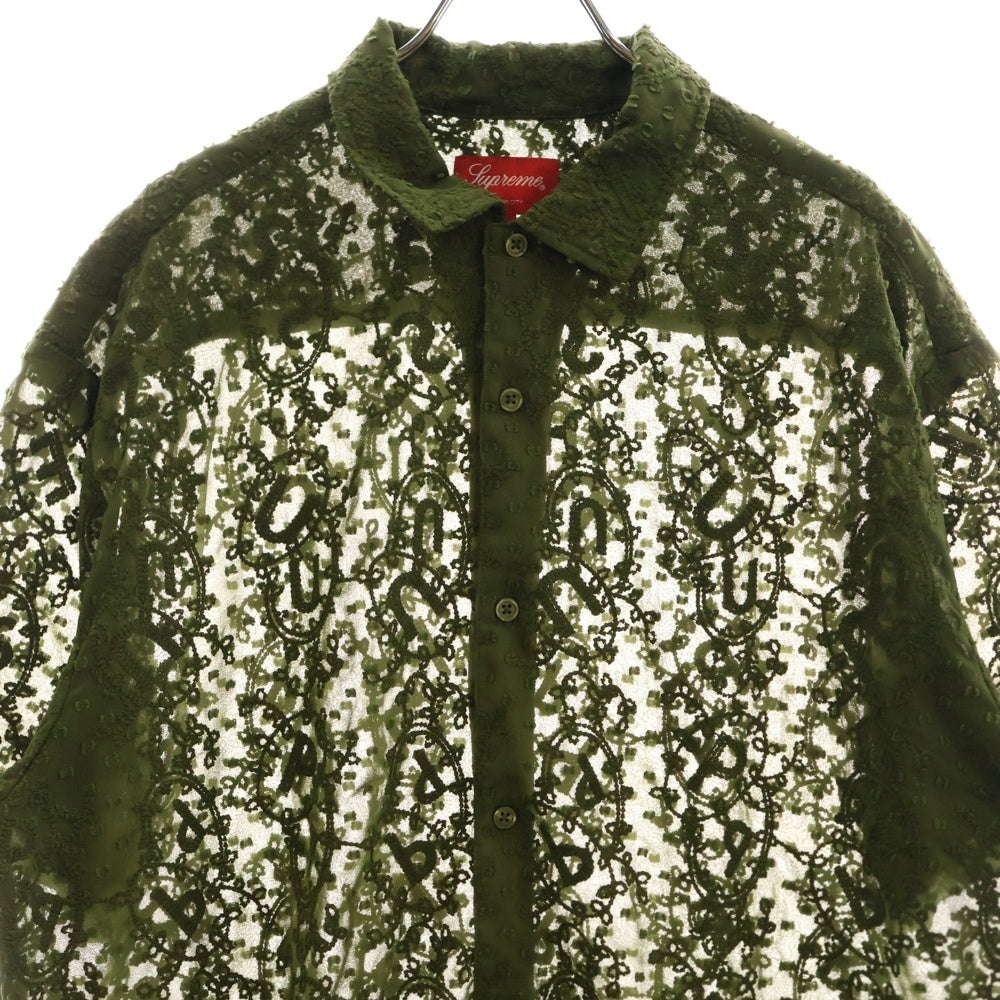 SUPREME(シュプリーム) 22SS Chainstitch Chiffon S/S Shirt チェーン ステッチ シフォン メッシュ 半袖シャツ カーキ