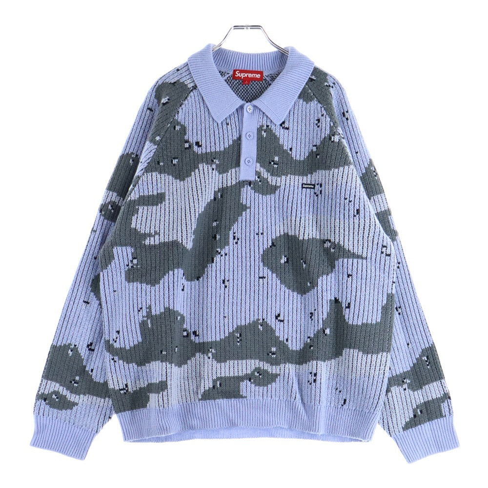 SUPREME(シュプリーム) 24AW Small Box Polo Sweater Camo スモール ボックスロゴ ポロニットセーター カモ/ブルー