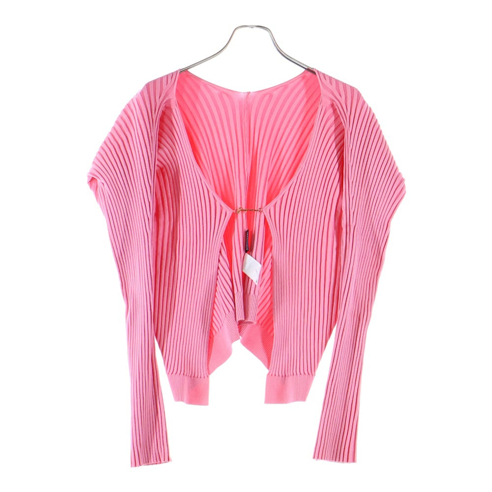 JACQUEMUS(ジャックムス) La maille Pralu longue ロゴチャーム リブニット ショート カーディガン ピンク 223KN500 2190 レディース