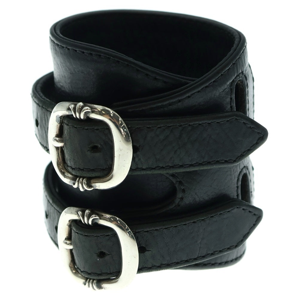 CHROME HEARTS(クロムハーツ) DOUBLE RR ダブルロックンロール ガンスリンガー レザーブレスレット ブラック/シルバー