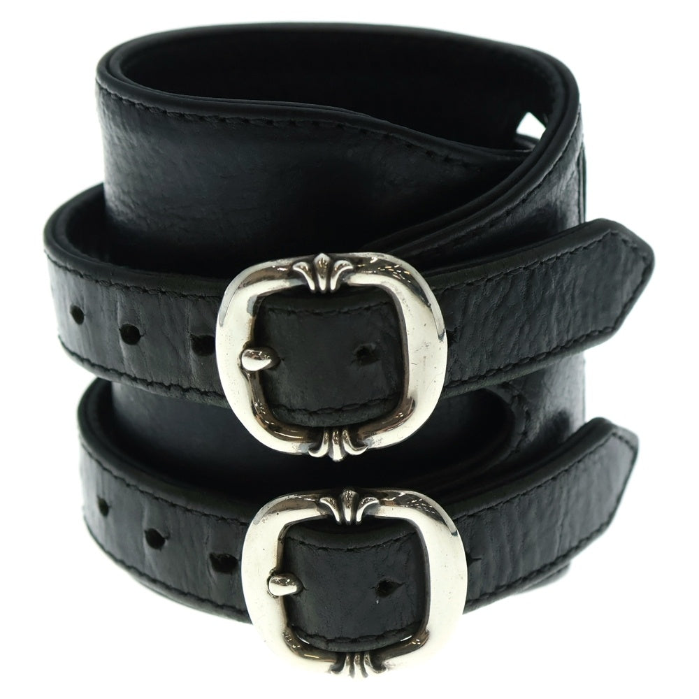 CHROME HEARTS(クロムハーツ) DOUBLE RR ダブルロックンロール ガンスリンガー レザーブレスレット ブラック/シルバー