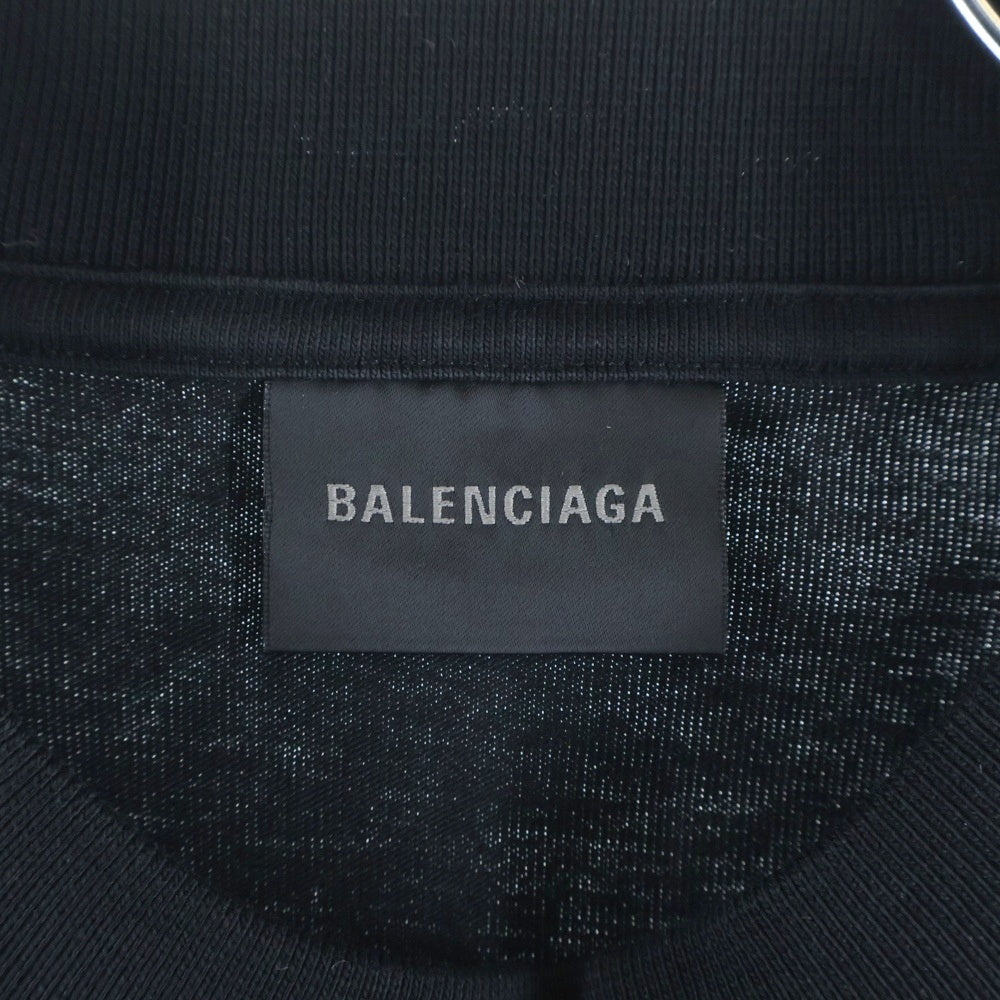BALENCIAGA(バレンシアガ) BACK FRIP フロントロゴ 刺繍 半袖Tシャツ カットソー ブラック 739028 TPVF9