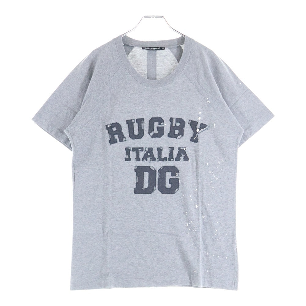 DOLCE & GABBANA(ドルチェアンドガッバーナ) RUGBY TEE フロントロゴパッチ クルーネック 半袖Tシャツ カットソー グレー