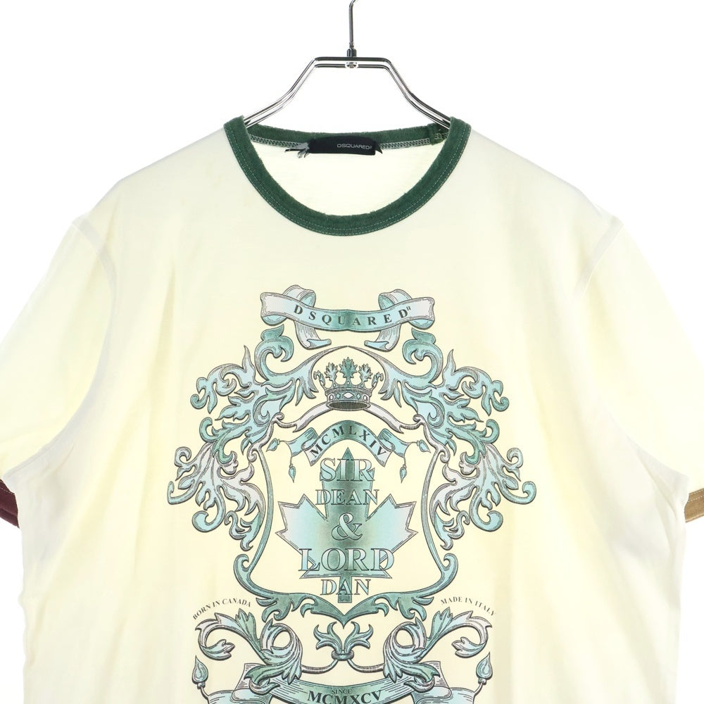 DSQUARED2(ディースクエアード) フロントプリント ラグラン クルーネック 半袖Tシャツ カットソー ホワイト