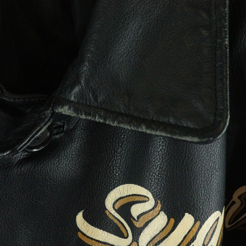 NO BRAND(ノーブランド) Sugar 胸プリント レザー カバーオール ブラック