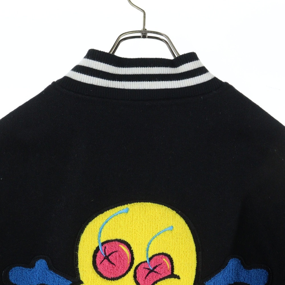 ICE CREAM(アイスクリーム) × WIND AND SEA VARSITY JACKET パッチ刺繍 スタジャン レザー切り替え ジャケット ブラック ICJP215SX004