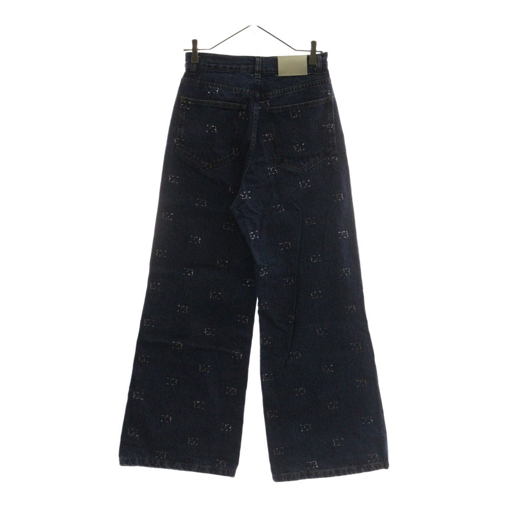 NO BRAND(ノーブランド) PAGE BOY(ページボーイ) ラインストーン ワイド デニムパンツ インディゴ PB550008TS