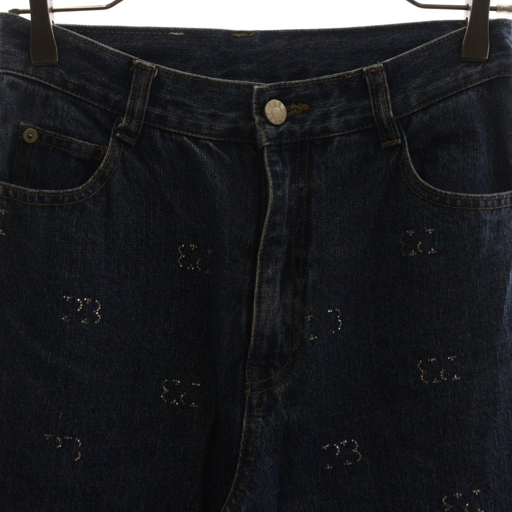 NO BRAND(ノーブランド) PAGE BOY(ページボーイ) ラインストーン ワイド デニムパンツ インディゴ PB550008TS