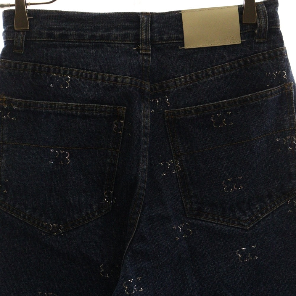 NO BRAND(ノーブランド) PAGE BOY(ページボーイ) ラインストーン ワイド デニムパンツ インディゴ PB550008TS