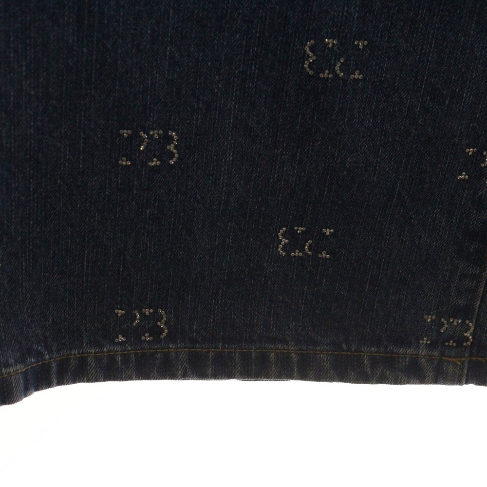 NO BRAND(ノーブランド) PAGE BOY(ページボーイ) ラインストーン ワイド デニムパンツ インディゴ PB550008TS