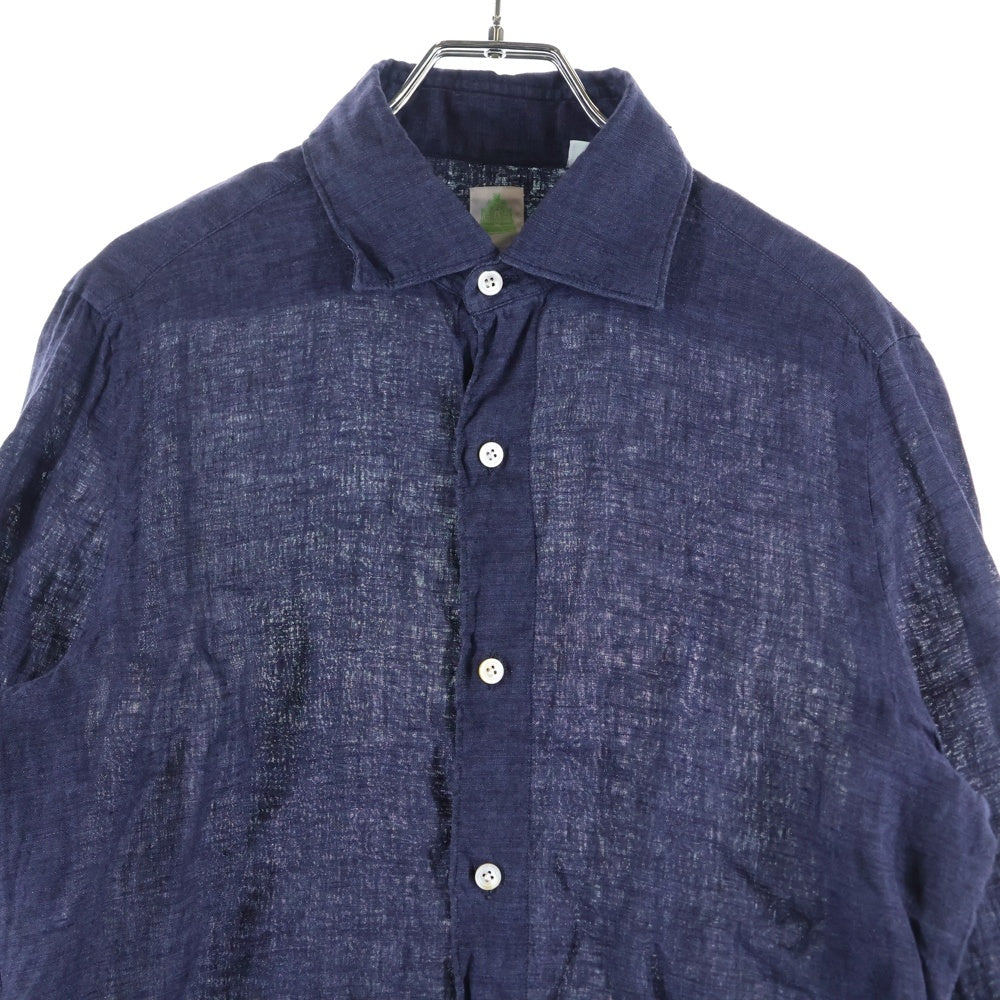 Finamore(フィナモレ) 長袖 リネンシャツ ネイビー