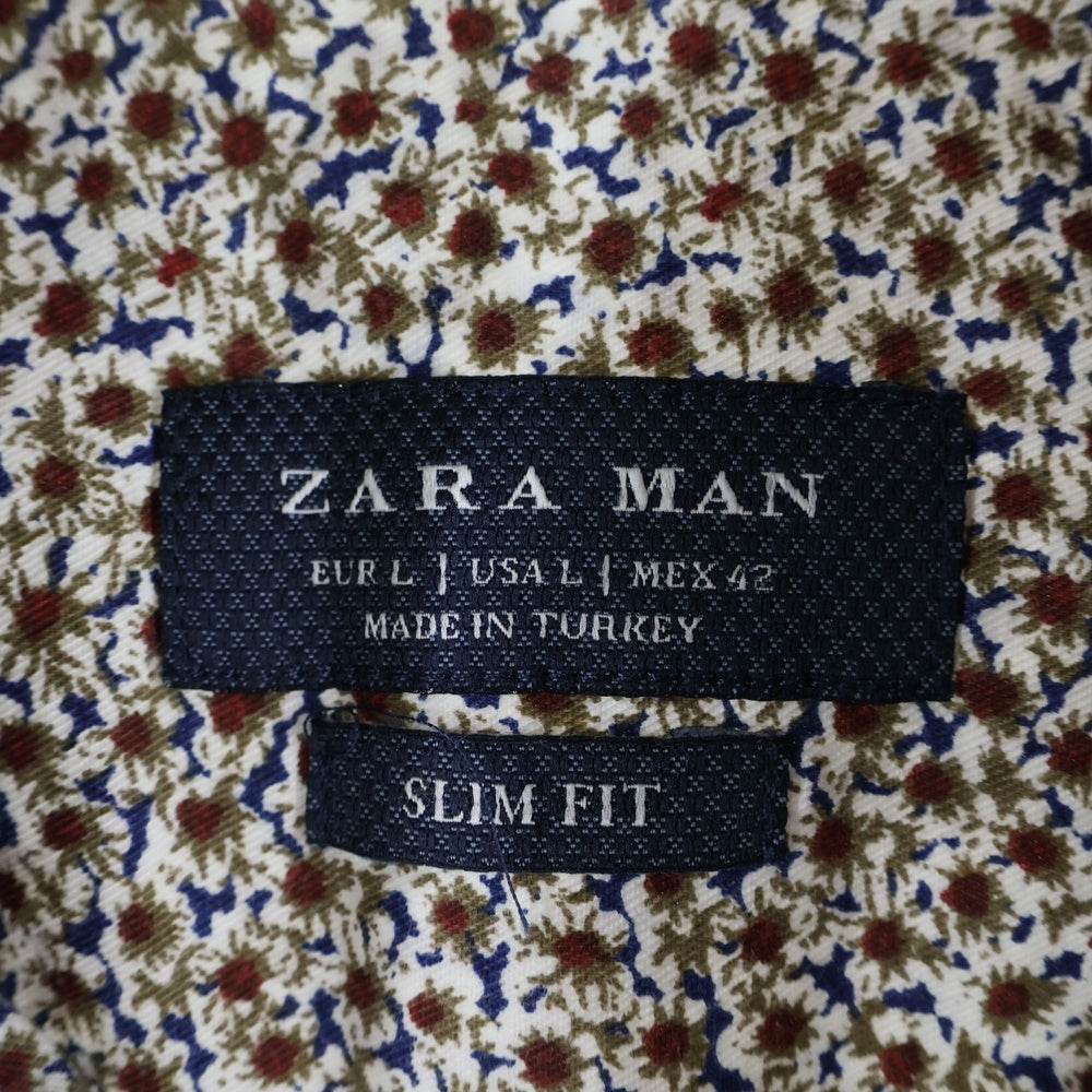 ZARA MAN(ザラマン) フラワー 総柄 コットン 長袖シャツ ブラウン