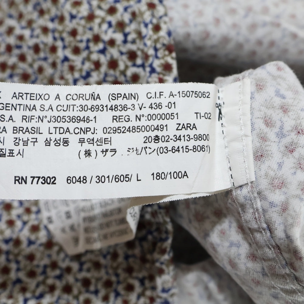 ZARA MAN(ザラマン) フラワー 総柄 コットン 長袖シャツ ブラウン