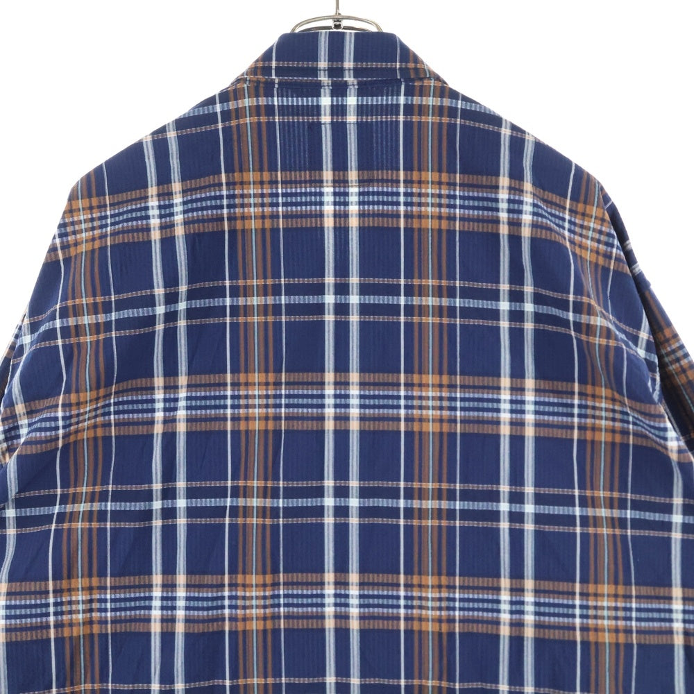 BEAMS(ビームス) シアサッカーチェックジップアップブルゾジャケット 長袖シャツ ネイビー 11-18-5258-457