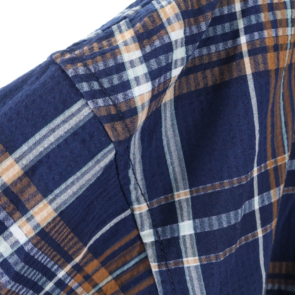 BEAMS(ビームス) シアサッカーチェックジップアップブルゾジャケット 長袖シャツ ネイビー 11-18-5258-457