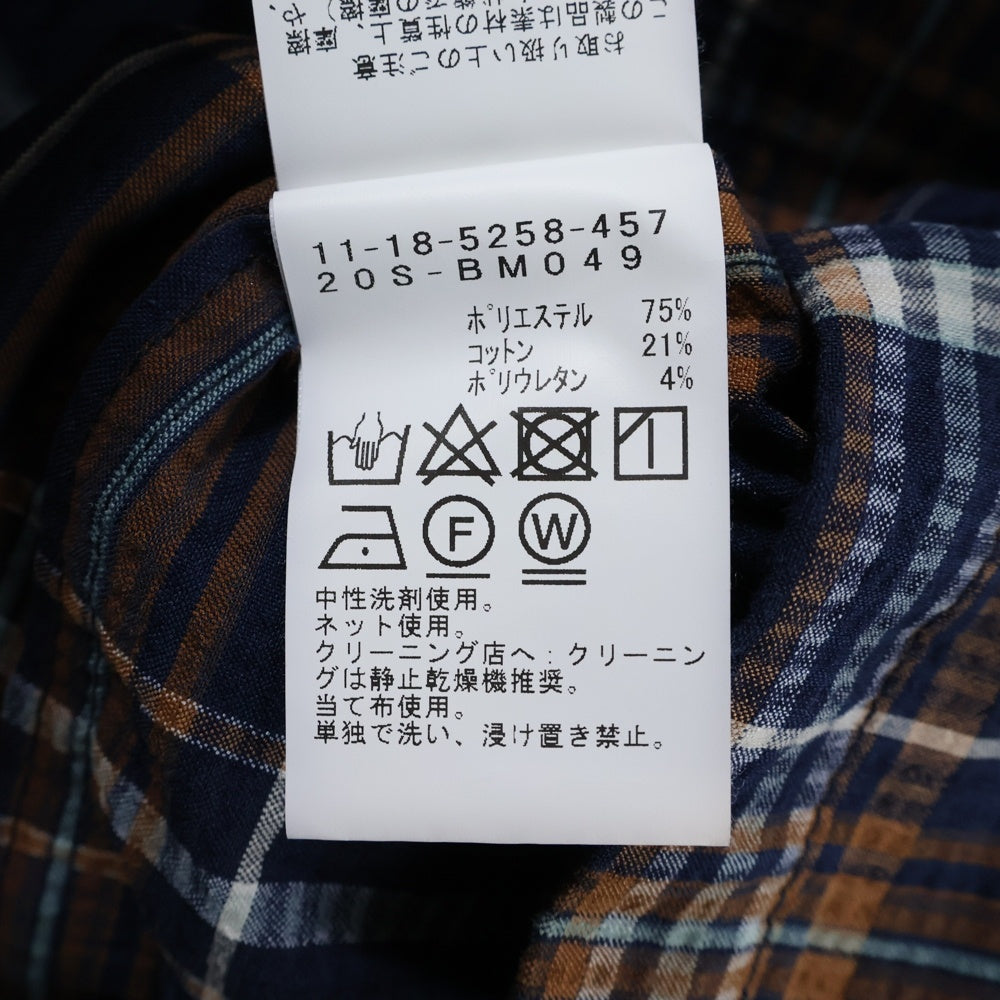 BEAMS(ビームス) シアサッカーチェックジップアップブルゾジャケット 長袖シャツ ネイビー 11-18-5258-457