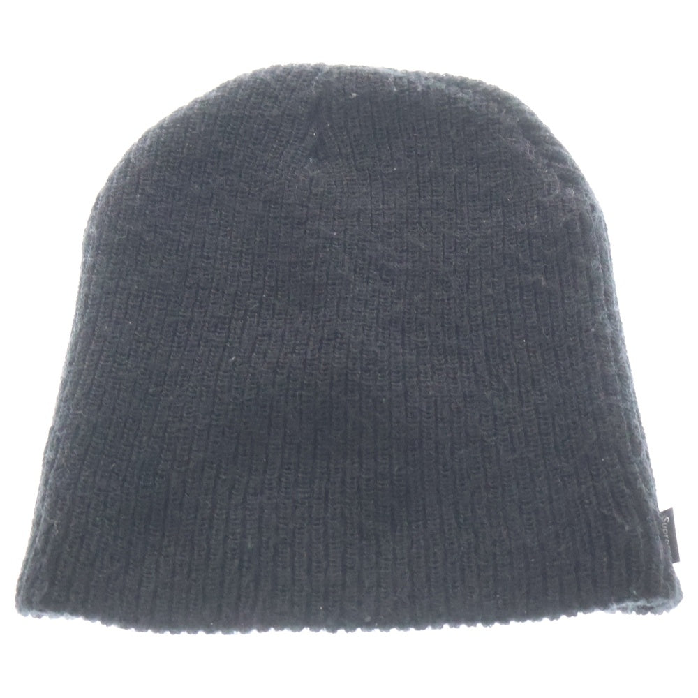 SUPREME(シュプリーム) ロゴクリップ タグリブド アクリル ショートビーニー ブラック