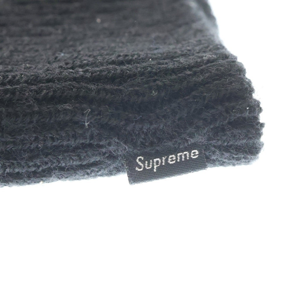 SUPREME(シュプリーム) ロゴクリップ タグリブド アクリル ショートビーニー ブラック