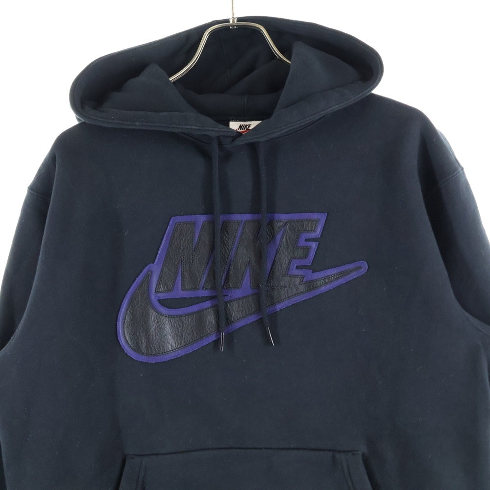 SUPREME(シュプリーム) 19AW ×NIKE Leather Applique Hooded Sweatshirt ナイキ レザーパッチ プルオーバースウェットパーカー フーディー ブラック CK6225-010