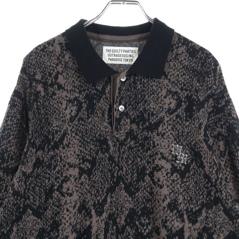 WACKO MARIA(ワコマリア) 22AW PYTHON KINT POLO SHIRT パイソン柄 長袖ポロシャツ ブラウン 22FW-WMK-KN20