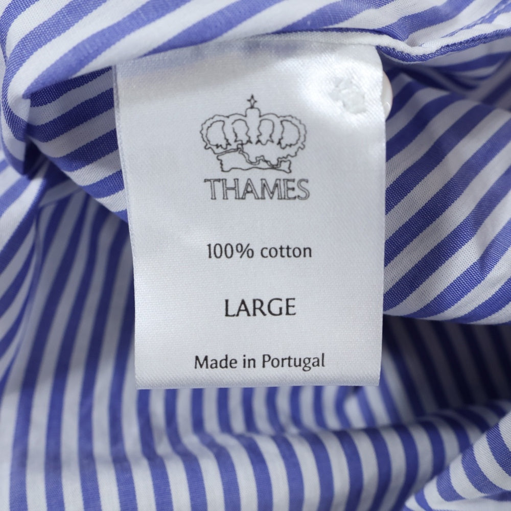 Thames(テムズ) p.g shirts Blondey McCoy ブロンディ・マッコイ ロゴ刺繍 右ポケット ストライプ 長袖シャツ ブルー/ホワイト