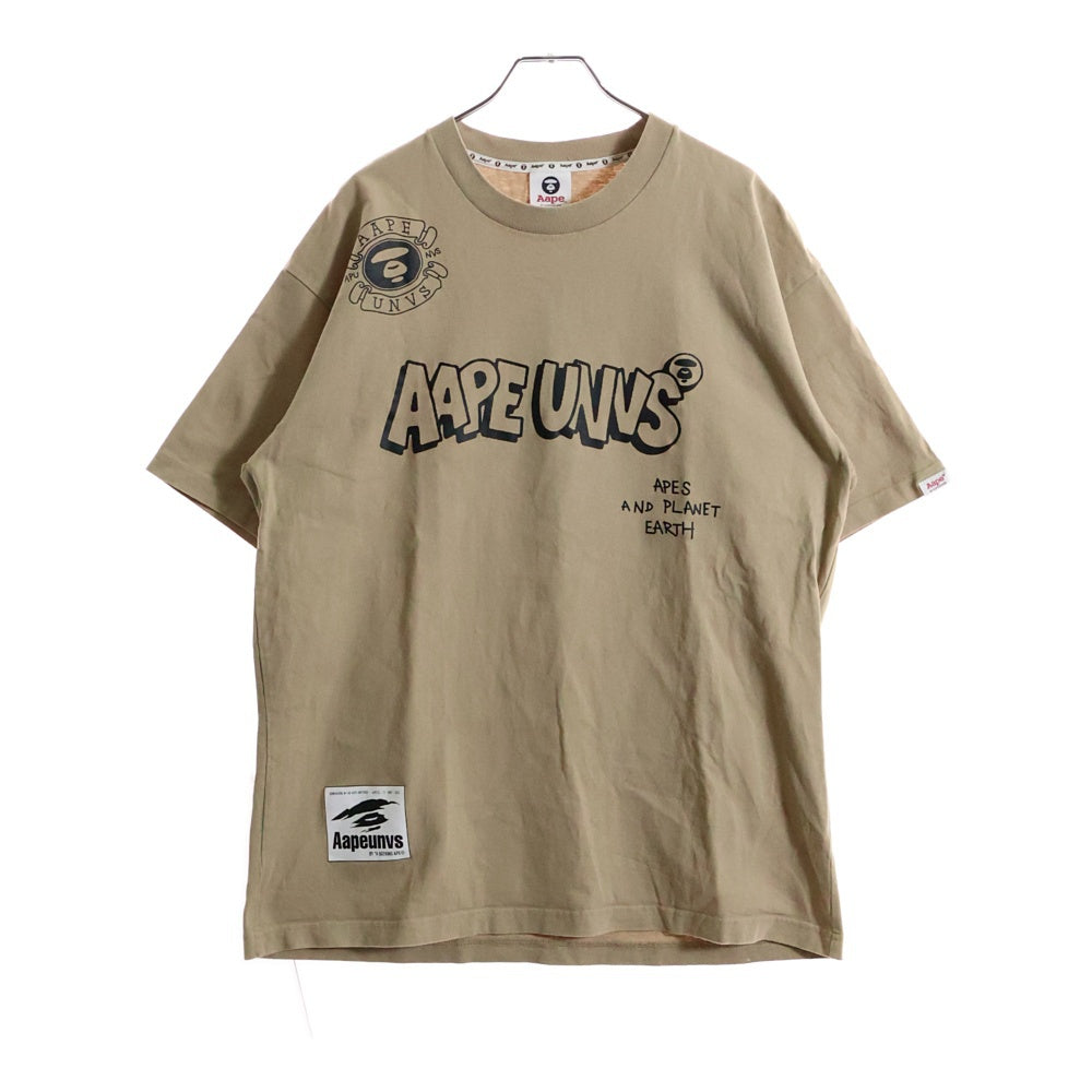 AAPE BY A BATHING APE(エーエイプバイアベイシングエイプ) 両面プリント クルーネック 半袖 Tシャツ カットソー ベージュ AAPTEM0882XXI