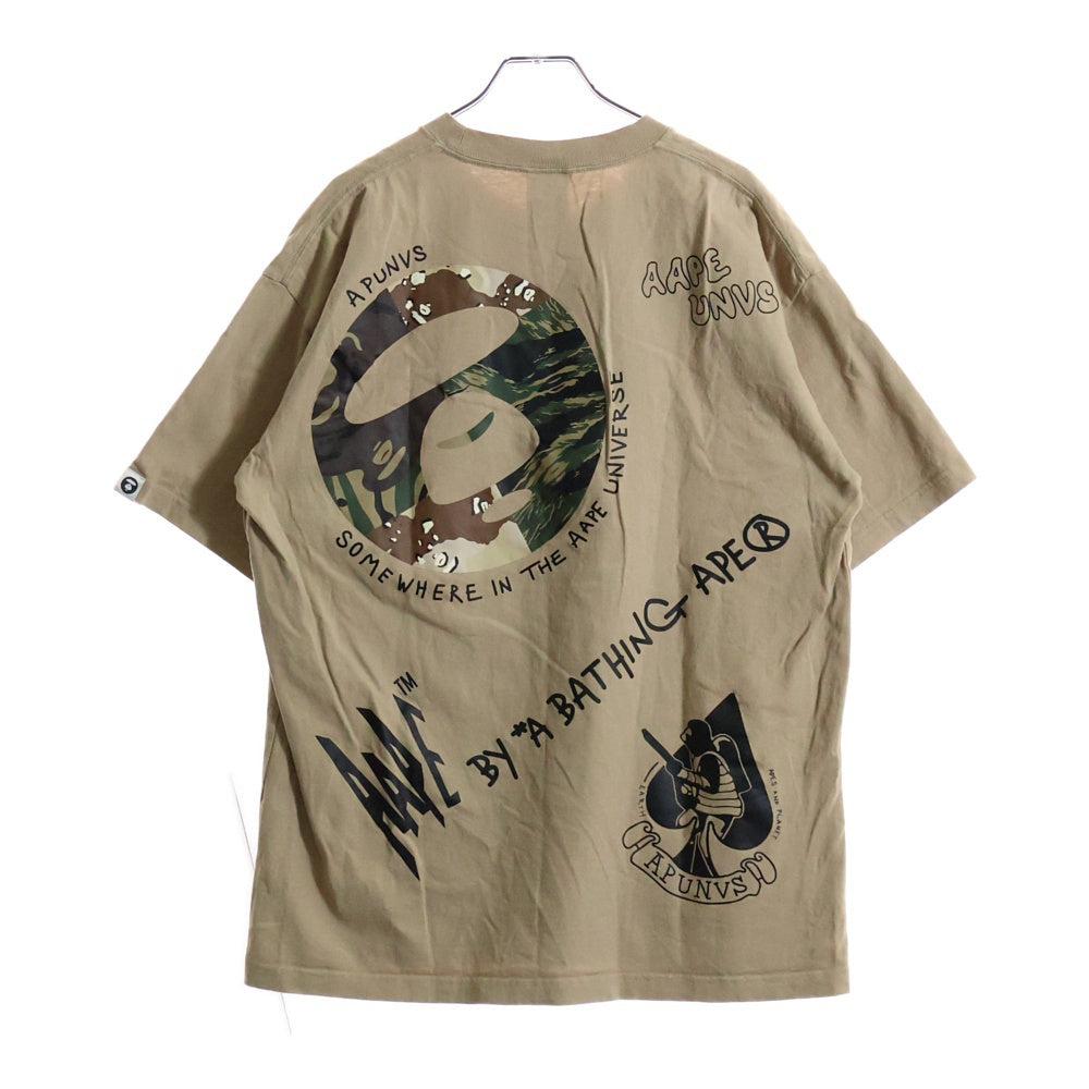 AAPE BY A BATHING APE(エーエイプバイアベイシングエイプ) 両面プリント クルーネック 半袖 Tシャツ カットソー ベージュ AAPTEM0882XXI