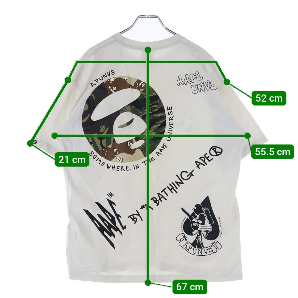 AAPE BY A BATHING APE(エーエイプバイアベイシングエイプ) 両面プリント クルーネック 半袖 Tシャツ カットソー ホワイト AAPTEM0882XXI