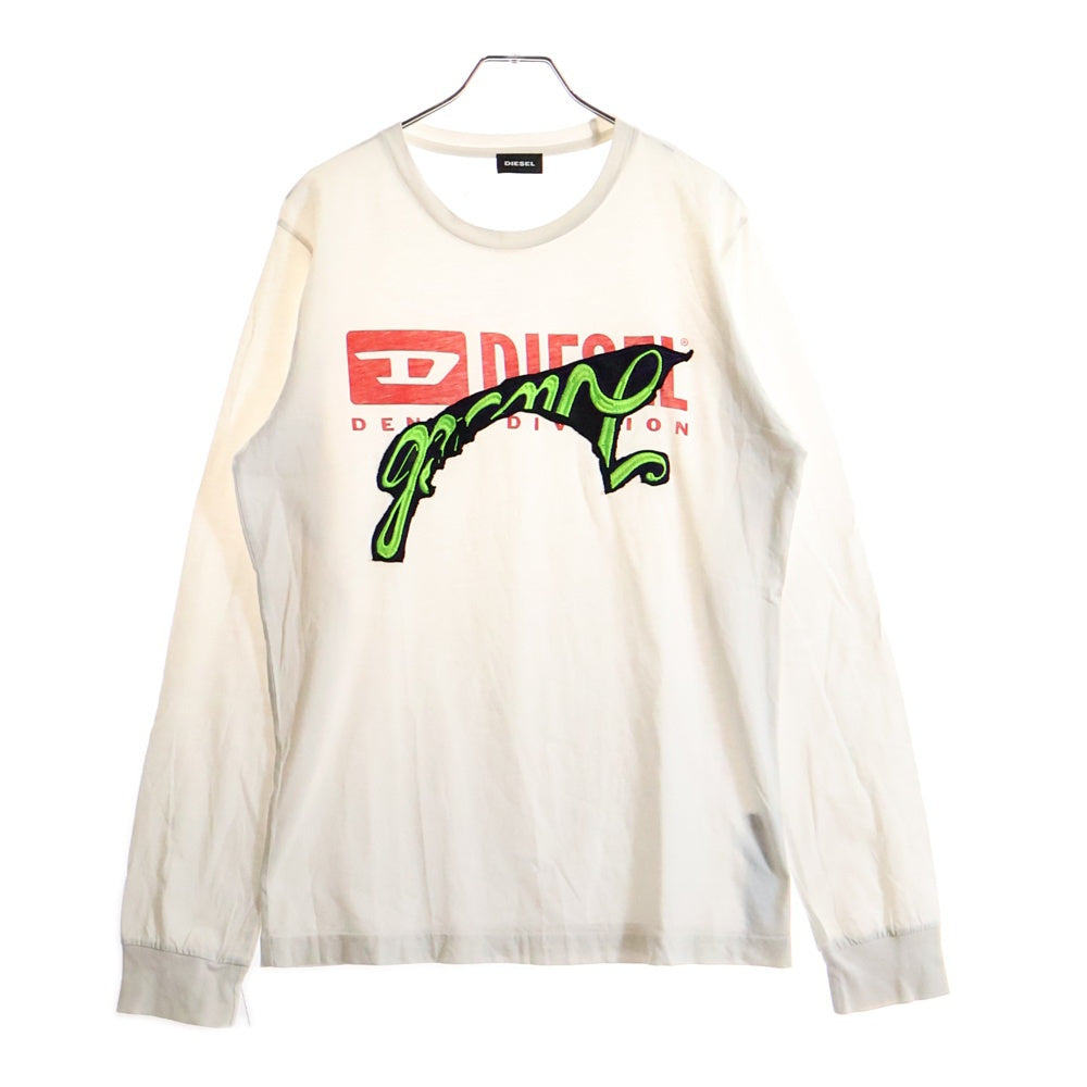 DIESEL(ディーゼル) フロント ロゴプリント グラフィティ 刺繍 長袖Tシャツ カットソー ホワイト
