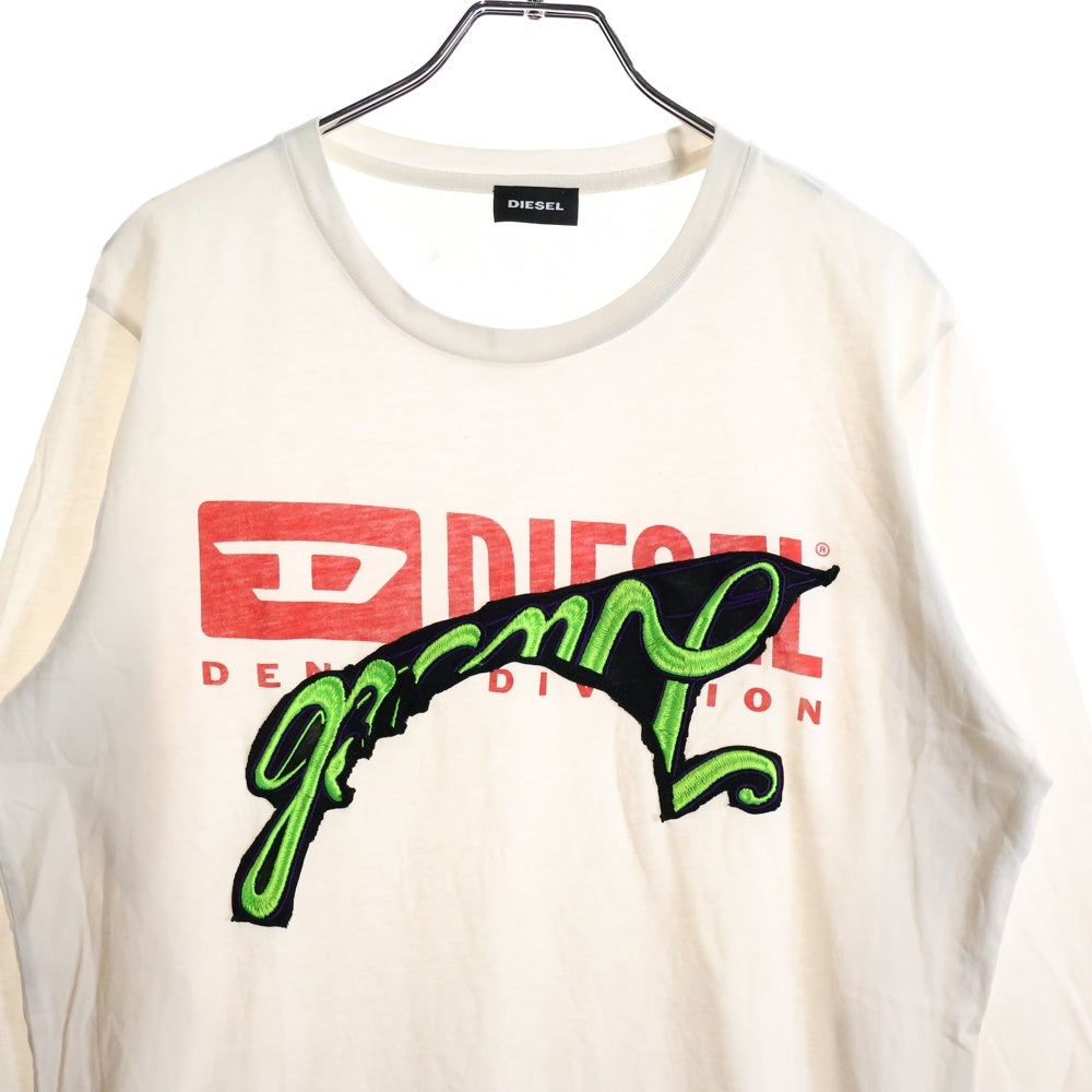 DIESEL(ディーゼル) フロント ロゴプリント グラフィティ 刺繍 長袖Tシャツ カットソー ホワイト
