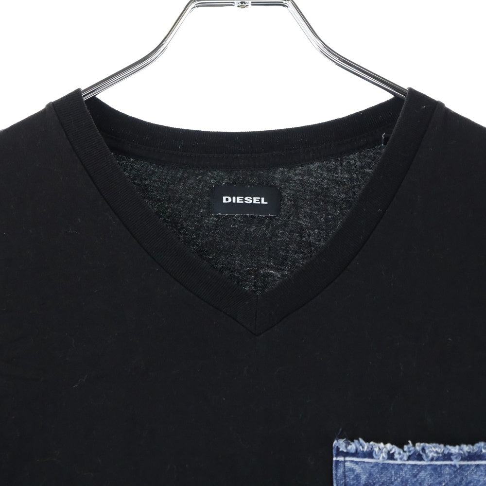 DIESEL(ディーゼル) 胸 デニムポケット 半袖Tシャツ カットソー ブラック