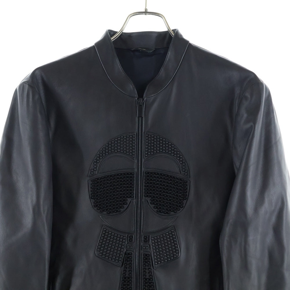 FENDI(フェンディ) Beige Full Monogram Lining Overcoat フロント モノグラム スタッズ シングルライダース ブラック FPG430 SSM