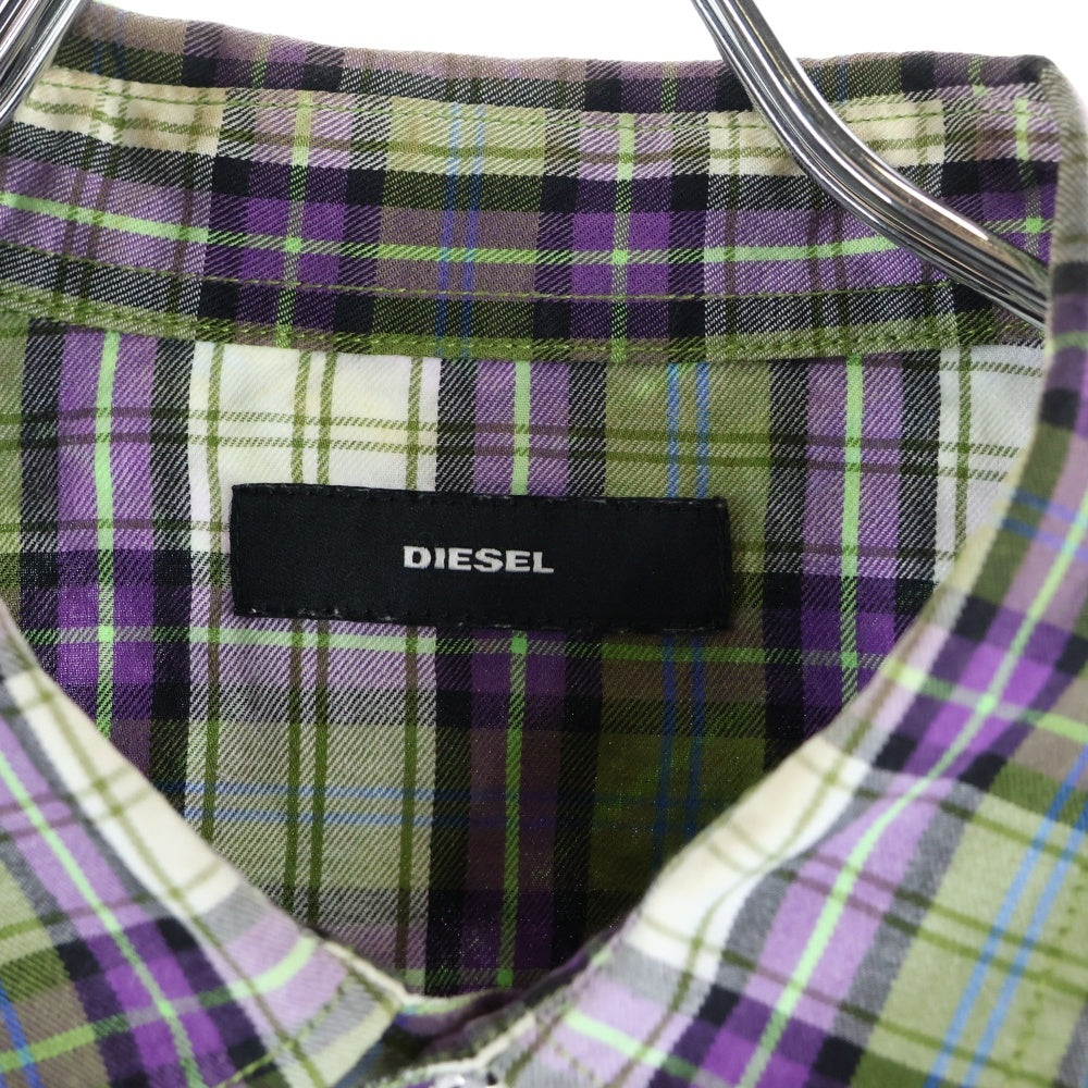 DIESEL(ディーゼル) コットン 長袖 チェック シャツ パープル