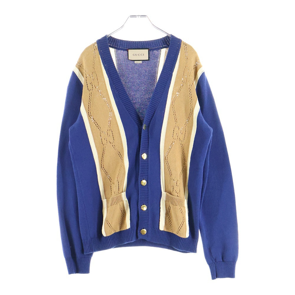 GUCCI(グッチ) 21AW GG CARDIGAN GGステッチ ニットカーディガン ネイビー/ブラウン 655105 XKBWE