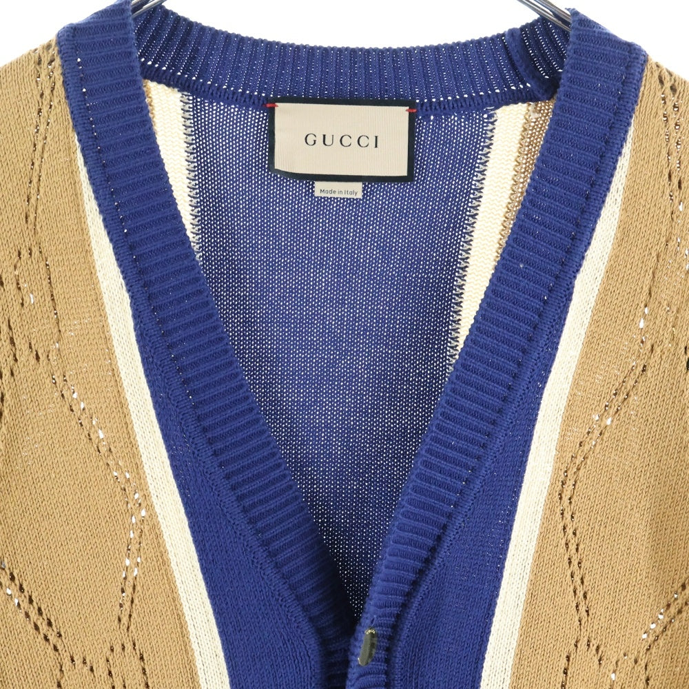 GUCCI(グッチ) 21AW GG CARDIGAN GGステッチ ニットカーディガン ネイビー/ブラウン 655105 XKBWE