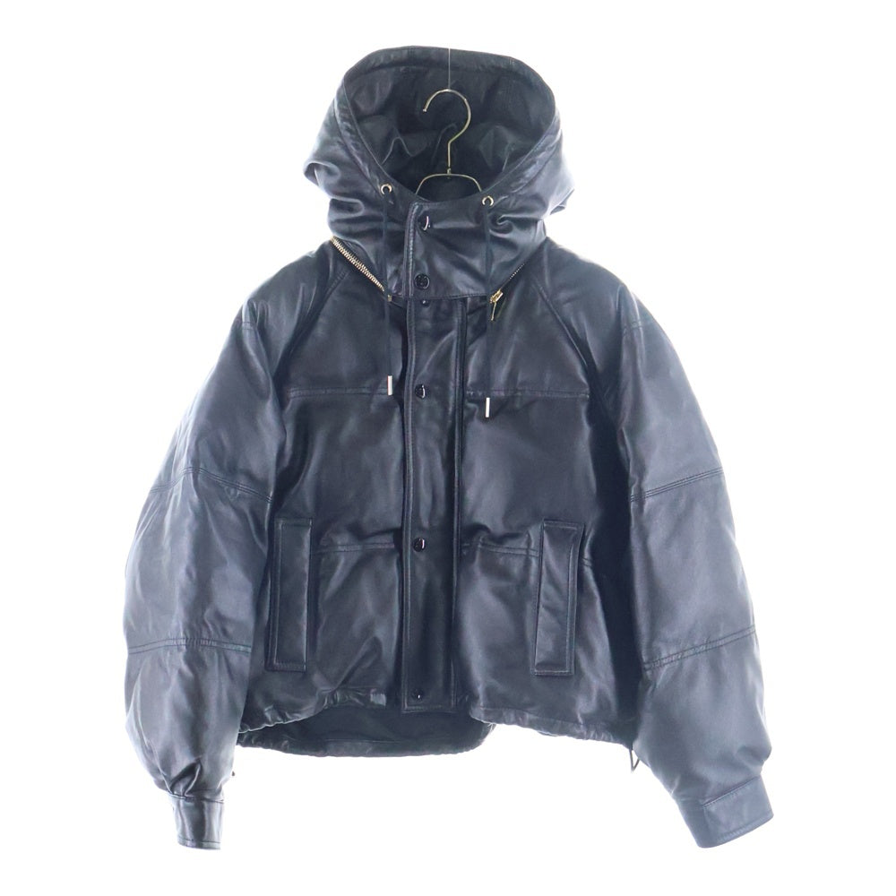 CELINE(セリーヌ) 21AW Puffer Jacket ラムスキン クロップド キルティング パファージャケット フーディー ブラック 2EA26978E