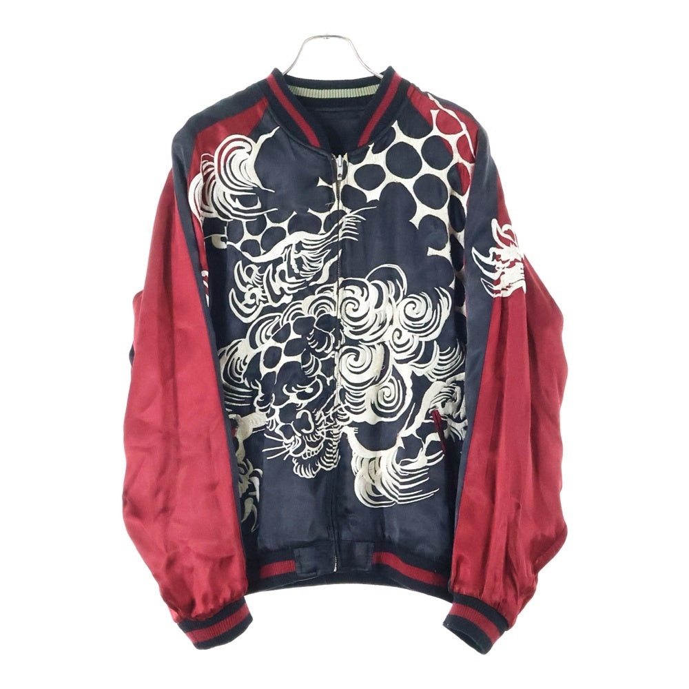 花旅楽団(ハナタビガクダン) JAPANESE CLASIC SCRIPT 唐獅子 刺繍 リバーシブル スカジャン スーベニアジャケット マルチ
