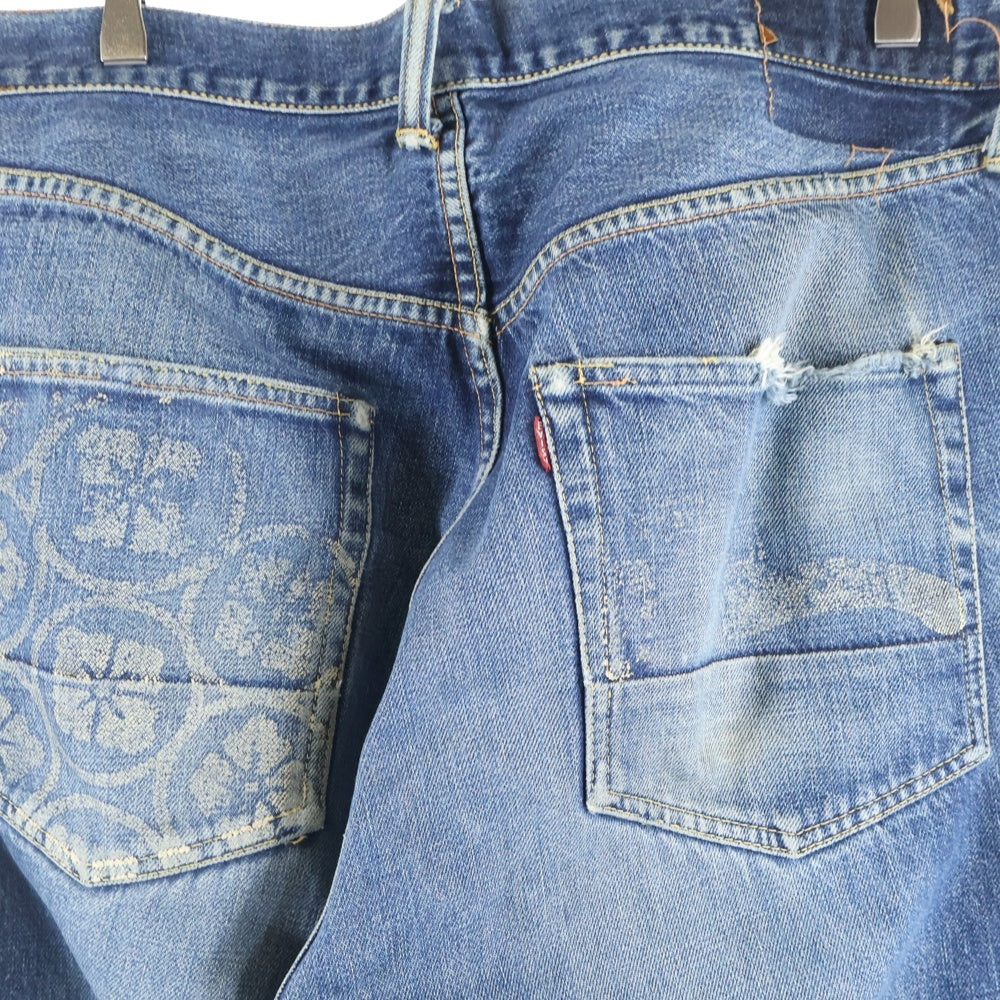 EVISU(エビス) 白カモメ 家紋 プリント デニムパンツ インディゴ