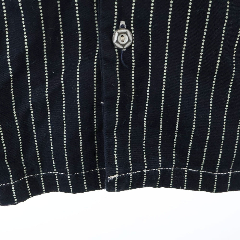 VANSON(バンソン) ×Felix the Cat フィリックス・ザ・キャット ワッペン付き ドットストライプ 半袖シャツ ブラック