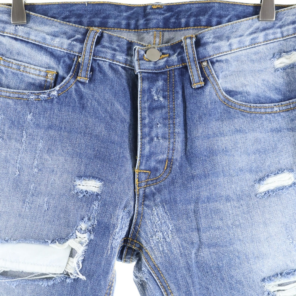 MNML(ミニマル) ダメージ加工 スリム デニムパンツ インディゴ