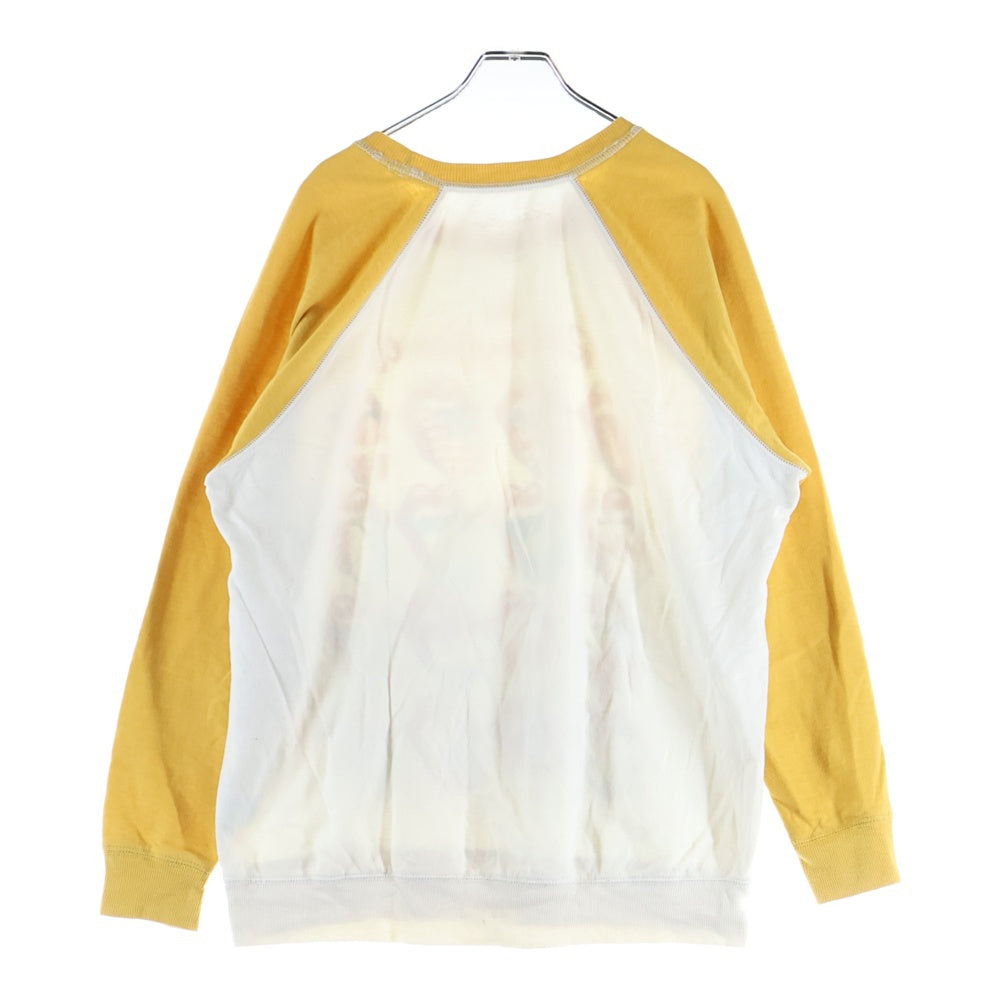 THE ROLLING STONES(ザ・ローリング・ストーンズ) リップタン フロント プリント ラグラン クルーネックトレーナー ホワイト/イエロー