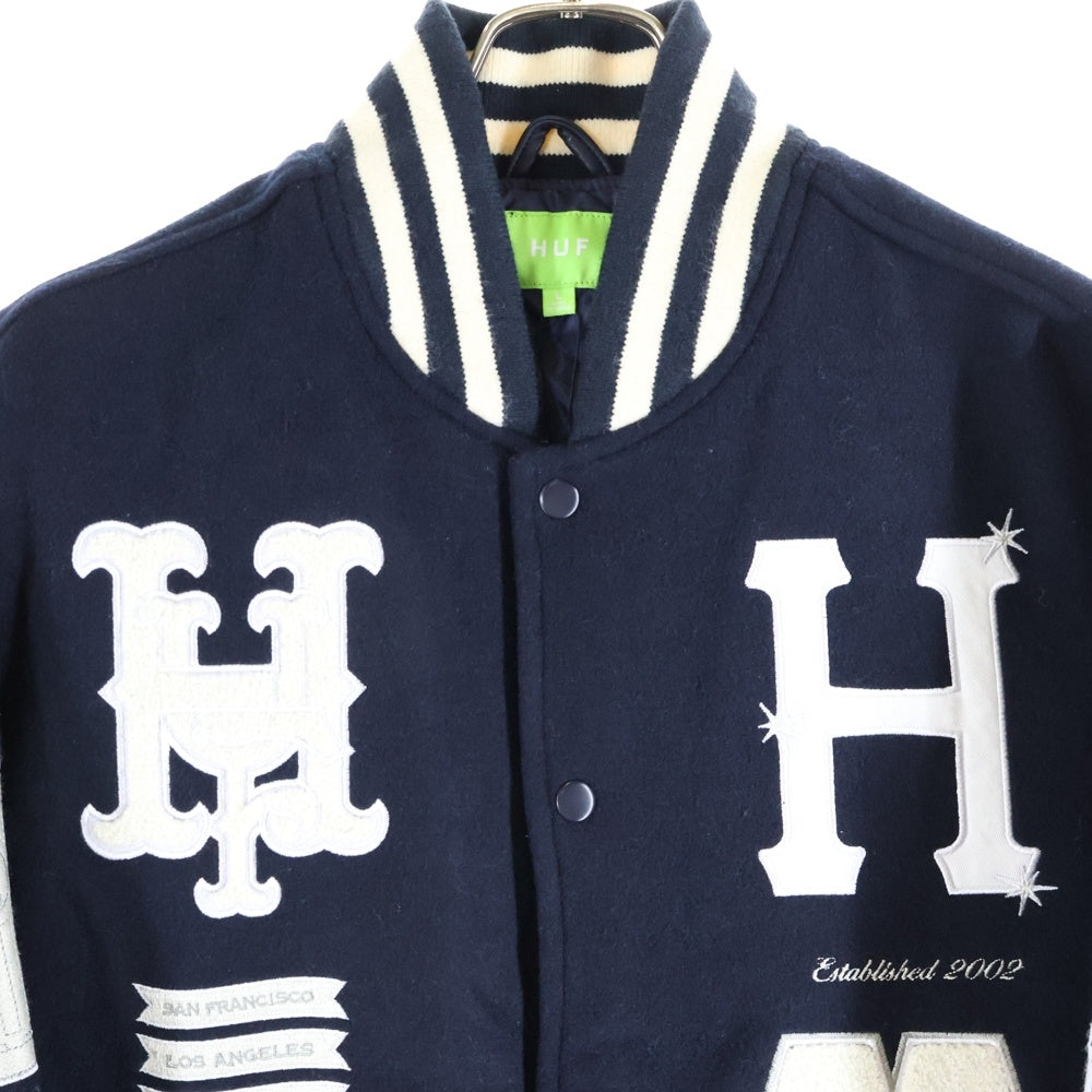 HUF(ハフ) 20 YEAR CLASSIC H VARSITY JACKET 20周年 クラシック H バーシティ スタジアムジャケット スタジャン ブラック JK00368