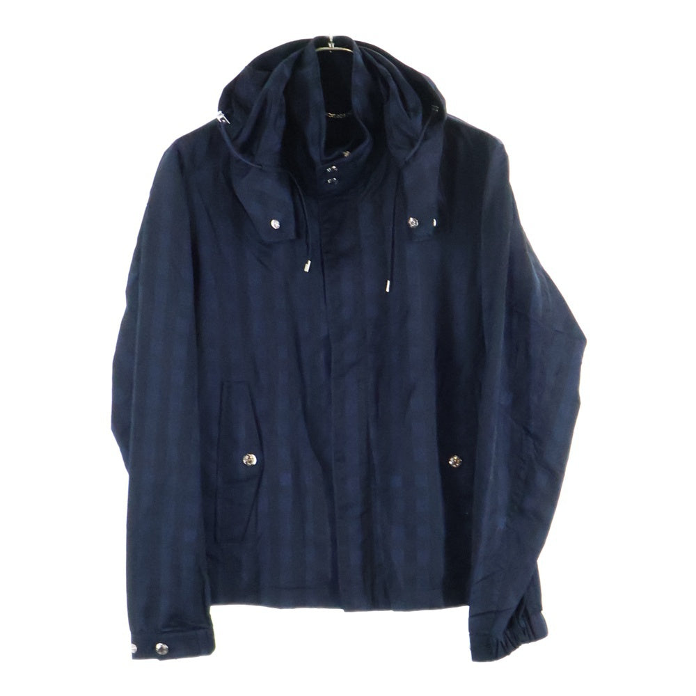 LOUIS VUITTON(ルイヴィトン) ダミエ フード付き ジップアップ ナイロンジャケット ブラック/ネイビー RM142M H6B31WPYR
