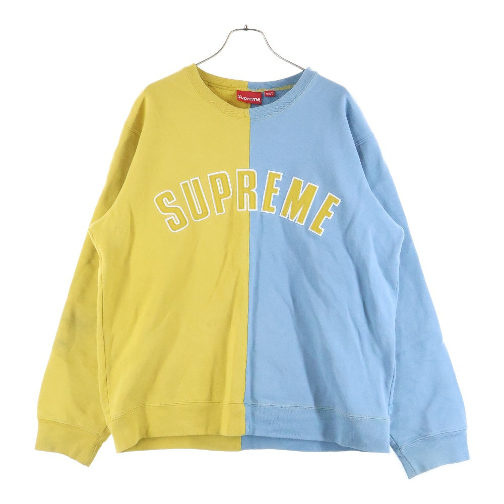SUPREME(シュプリーム) 18AW Split Crewneck Sweatshirt Mustard スプリット ロゴ クルーネック スウェット トレーナー マスタード/ブルー