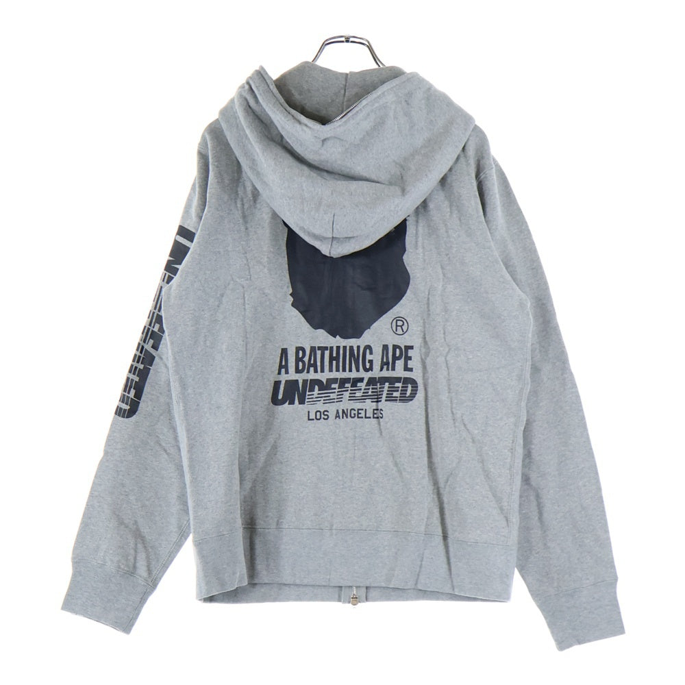 A BATHING APE(アベイシングエイプ) ×UNDEFEATED 両面 星条旗 ロゴ プリント スウェット ジップアップ パーカー グレー 1A21-115-929