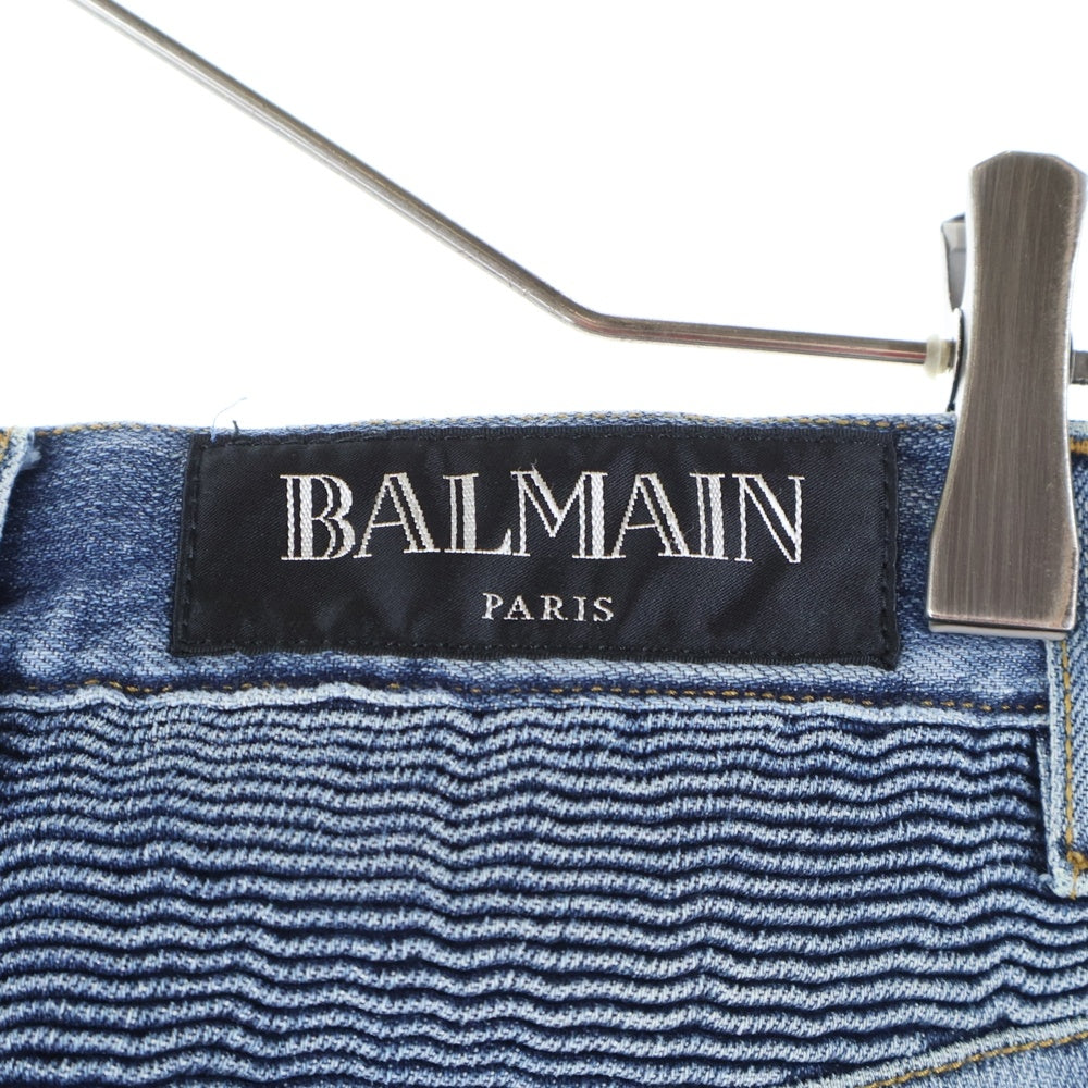 BALMAIN(バルマン) 17SS ダメージ加工 蛇腹バイカー デニムパンツ ジーンズ インディゴ S7H9551TO14E