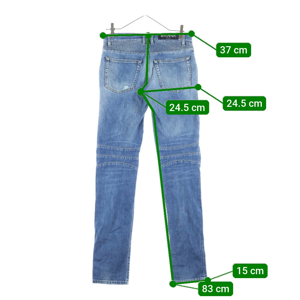 BALMAIN(バルマン) 17SS ダメージ加工 蛇腹バイカー デニムパンツ ジーンズ インディゴ S7H9551TO14E