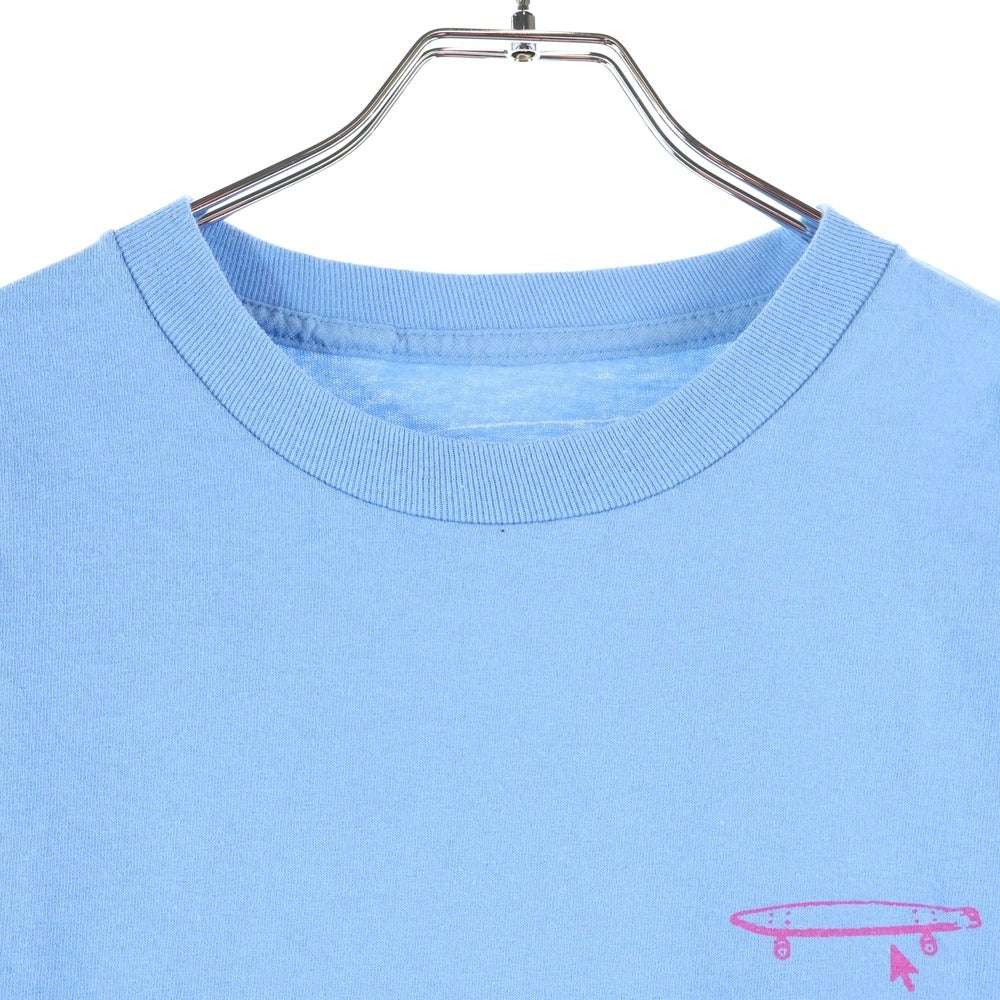 NO BRAND(ノーブランド) 袖プリント クルーネック 長袖 Tシャツ カットソー スカイブルー